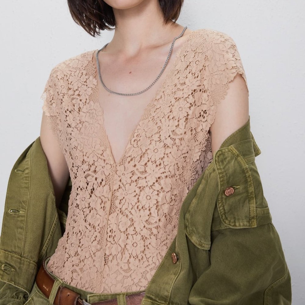 NWT ZARA SEXY LACE BODYSUIT VANILLA - Picture 7 of 8
